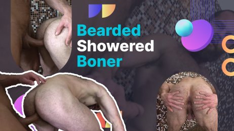 Bearded muscular man sucks cock in the shower
