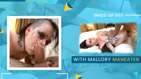 Inked up sex Mallory Maneater rides a big cock